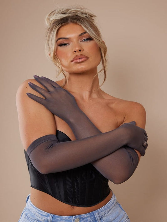 Mesh Long Gloves-Black