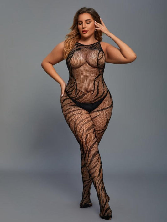 Plus Size Zebra Body Stocking