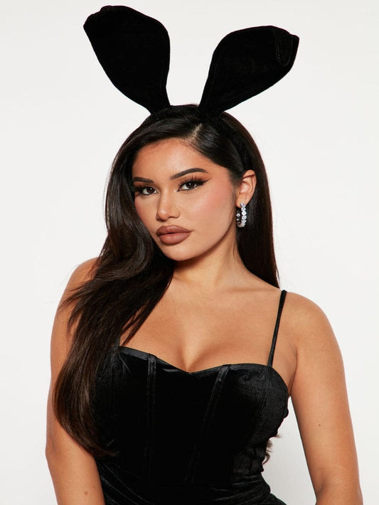 Satin Bunny Headband Black