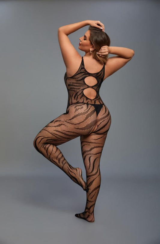 Plus Size Zebra Body Stocking