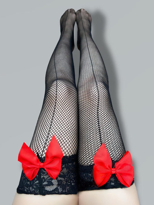 Red Bow Fishnet Stocking