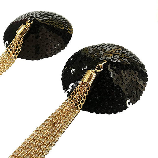 Sequin Nipple With Chains - Black