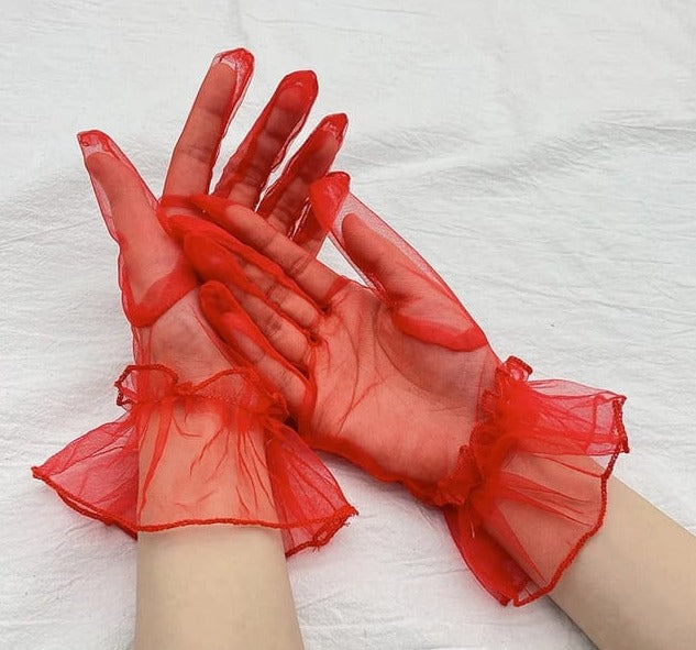 Tulle Gloves - Short Red