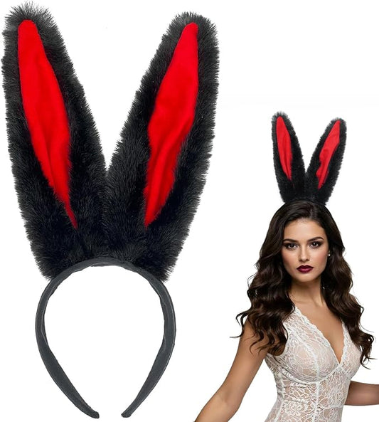 BLACK-RED BUNNY FUR HEADBAND