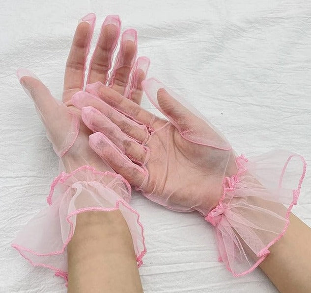 Tulle Gloves - Short Pink