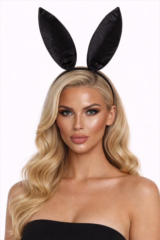 BLACK -SATIN BUNNY HEADBAND