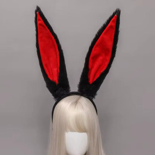 BLACK-RED BUNNY FUR HEADBAND