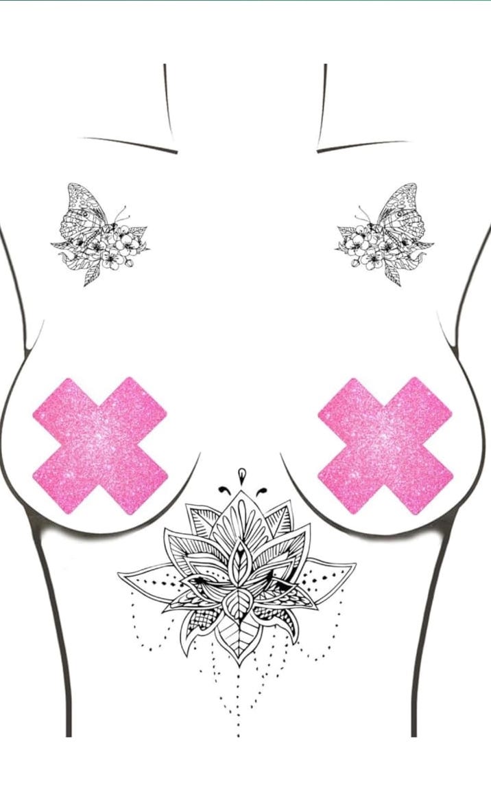 X shape glitter pasties pink