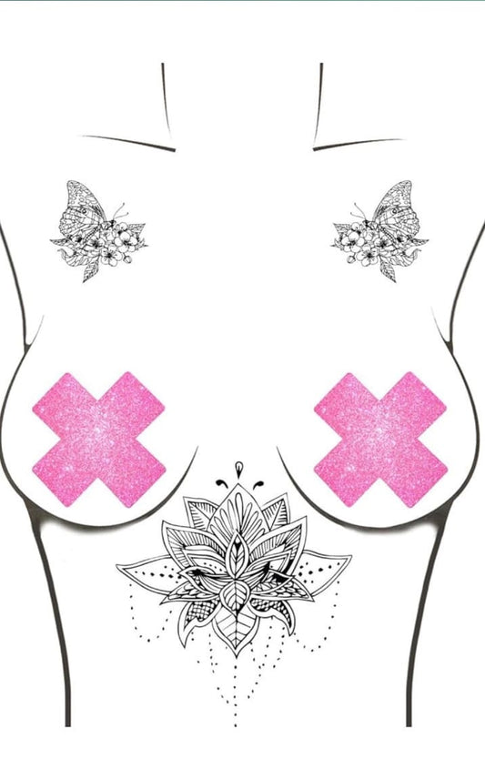 X shape glitter pasties pink