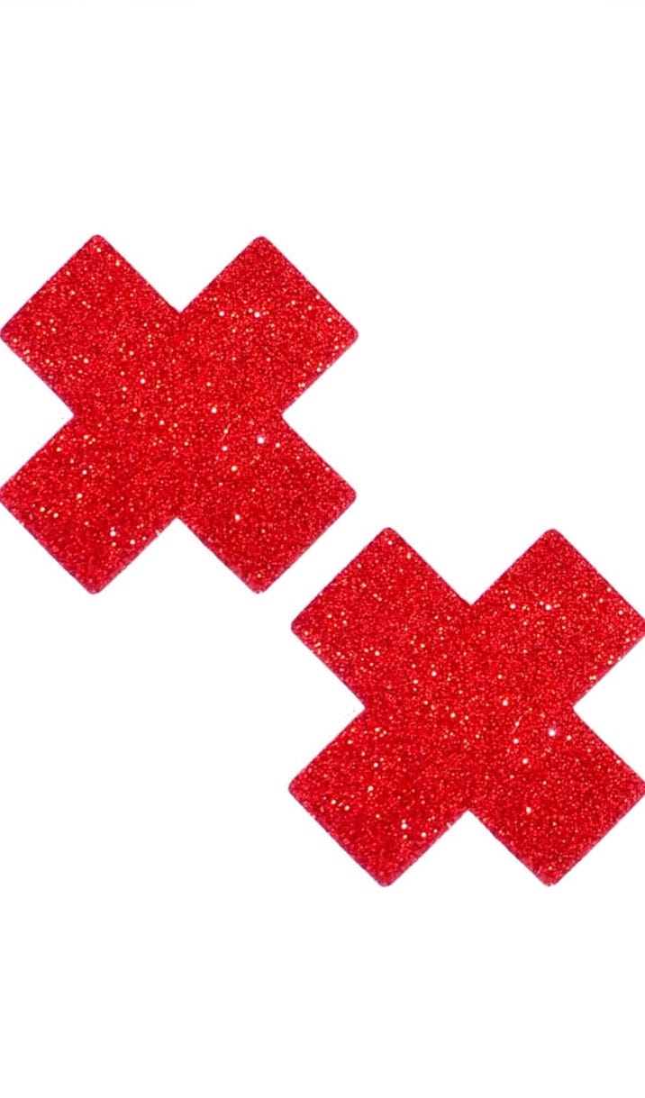 X shape glitter pasties red