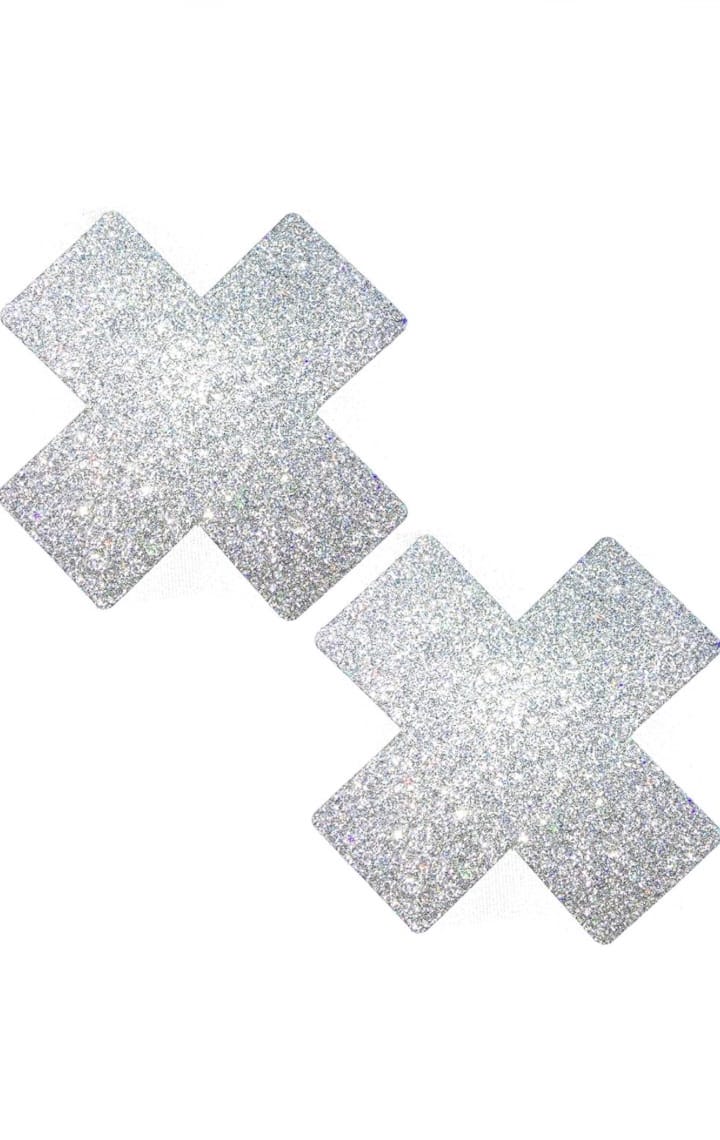 X shape glitter pasties white