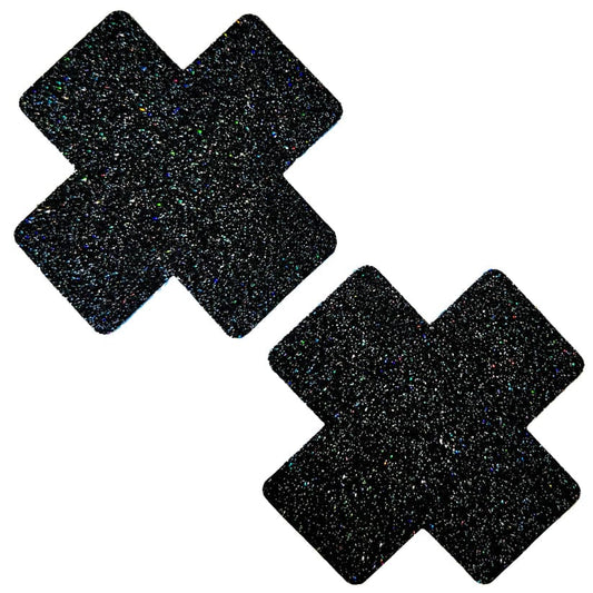 X shape glitter pasties black