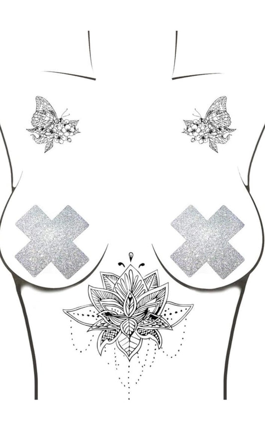 X shape glitter pasties white