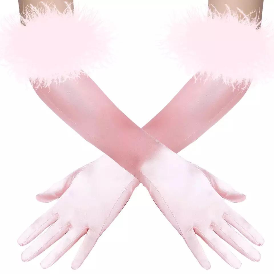 Feather Gloves Pink