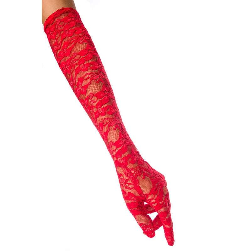 Long Lace Gloves Red Plus Size