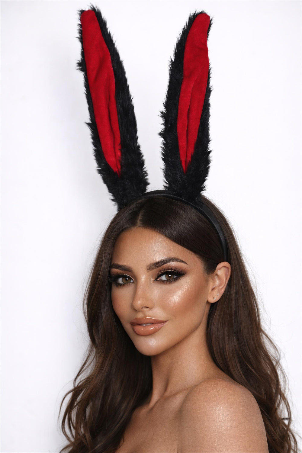 BLACK-RED BUNNY FUR HEADBAND
