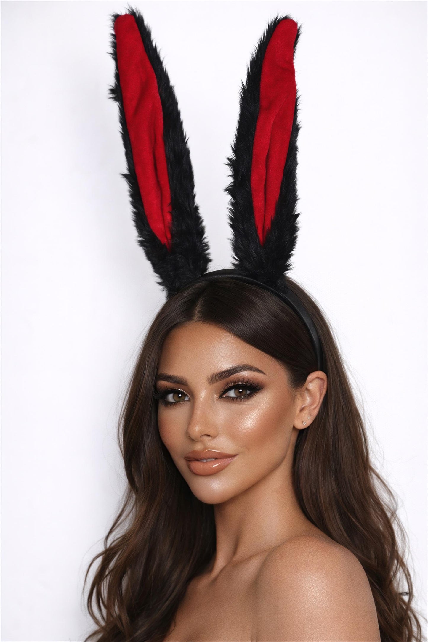 BLACK-RED BUNNY FUR HEADBAND