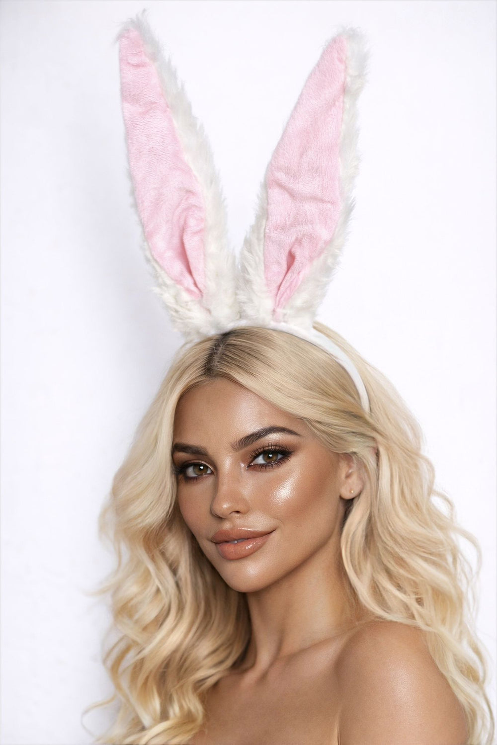 WHITE-PINK BUNNY FUR HEADBAND