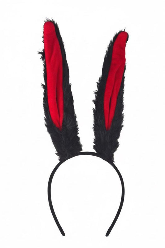 BLACK-RED BUNNY FUR HEADBAND